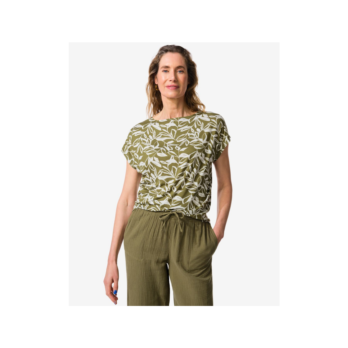 HEMA Dames T-shirt Amelie jersey bladeren groen (groen)