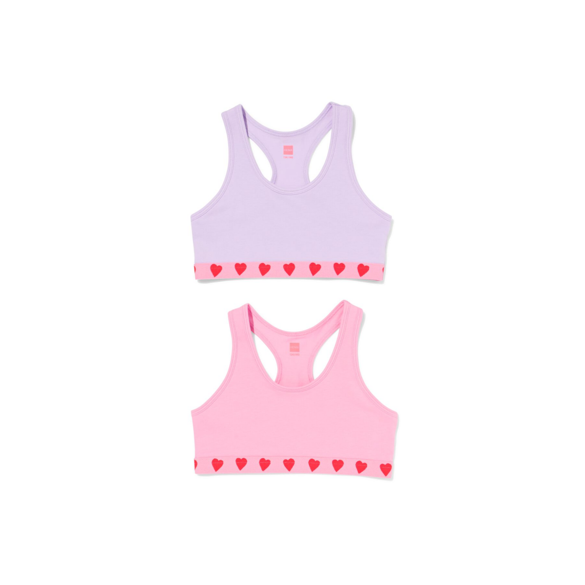 HEMA HEMA Kinder Crop Tops Hartjes - 2 Stuks Roze (roze)