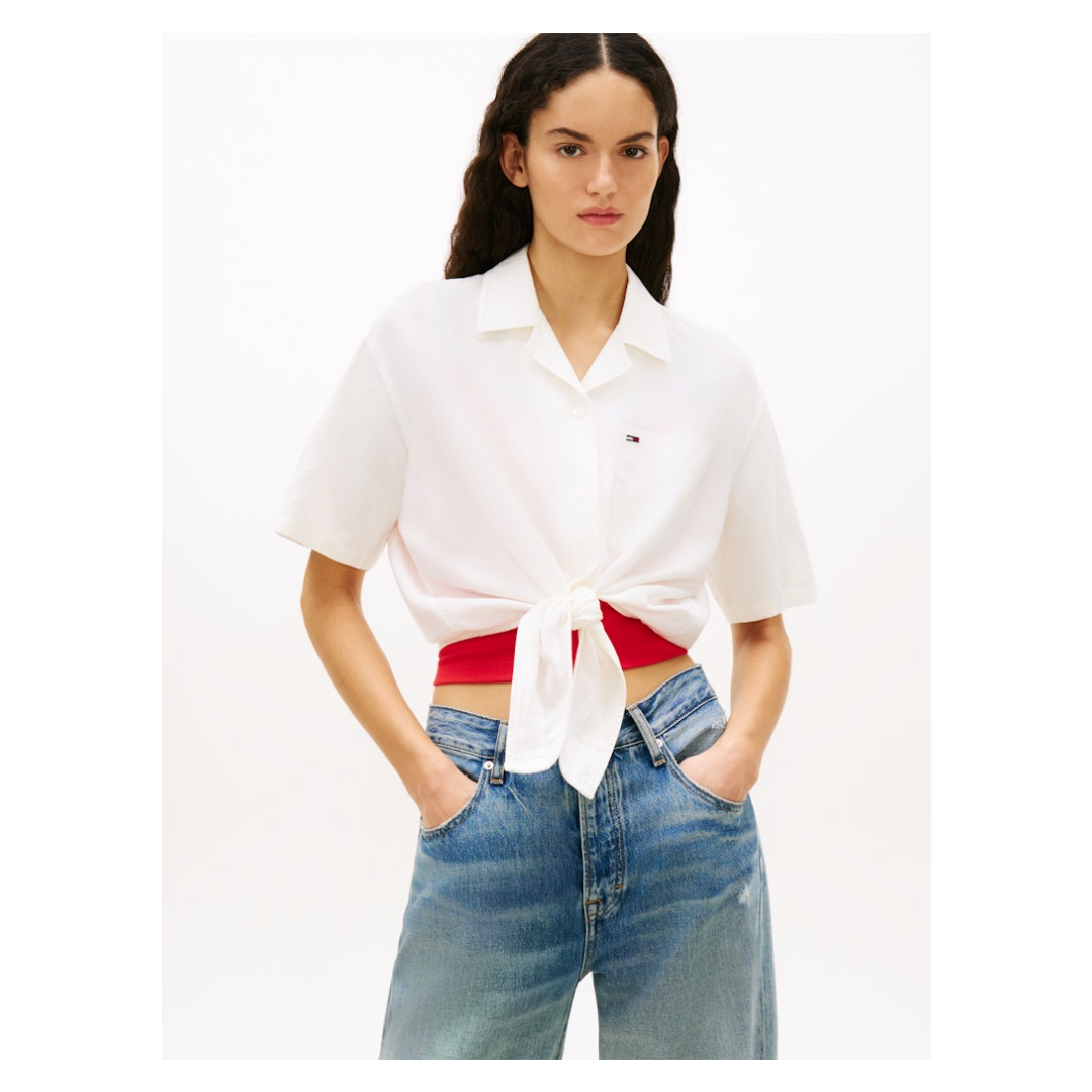 Tommy Jeans - Damen Kurzarmbluse - Weiß - Größe: S - bei Tara-M