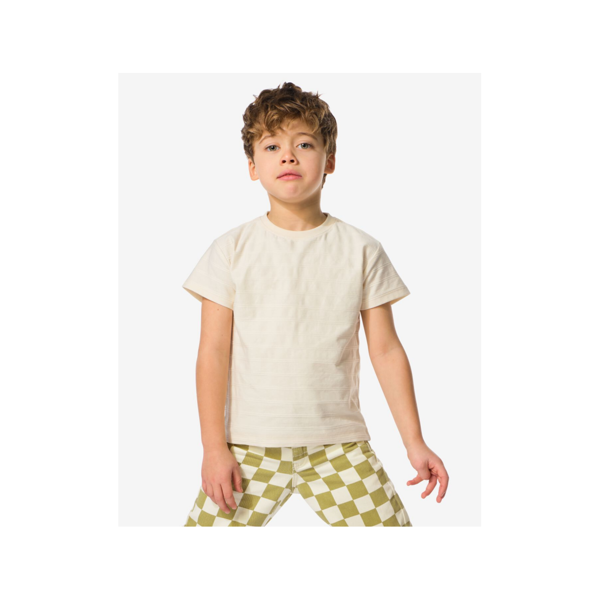 HEMA Kinder T-shirt jacquard strepen ecru (ecru)