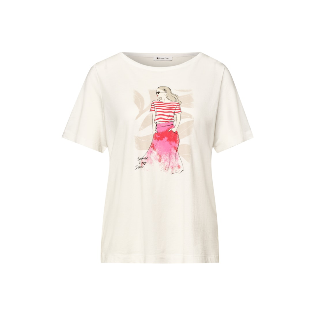 Street One - Damen T-Shirt - Weiß - Größe: 42 - bei Tara-M