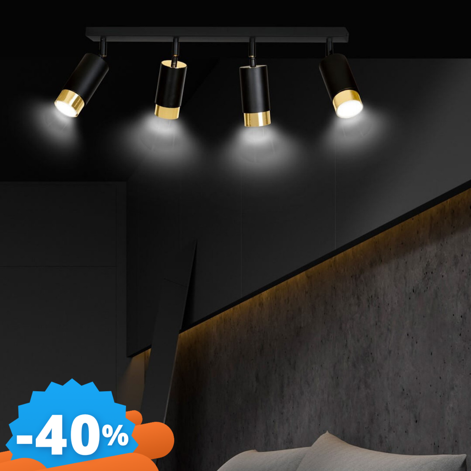 Emibig Lighting Nero/Oro Lampada Da Soffitto In Acciaio Hiro 4 Cromo/ 4Xgu10