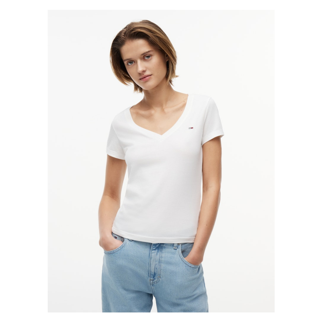 Tommy Jeans - Damen T-Shirt - Weiß - Größe: XS - bei Tara-M