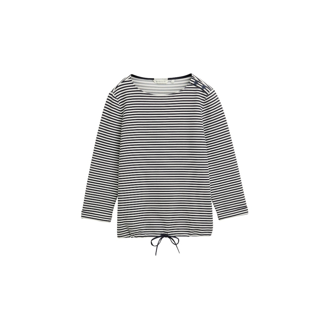 Tom Tailor - Damen Langarmshirt - Weiß/Blau - Größe: XXL - bei Tara-M