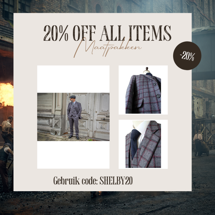 Maatpak Voor Heren | 3-delig Pak | Grijs/rood Windowpane | Michael Gray | Peaky Blinders | Peaky Blinders