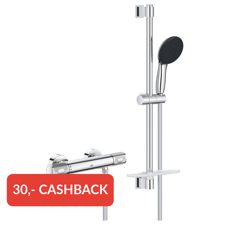 Grohe QuickFix Precision Feel thermostatische doucheset 15cm met gravering en 3 straalsoorten en planchet chroom