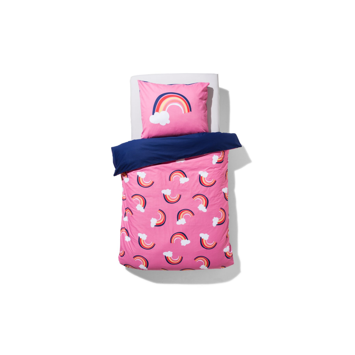 HEMA Kinderdekbedovertrek 140x200cm zacht katoen regenbogen (roze)