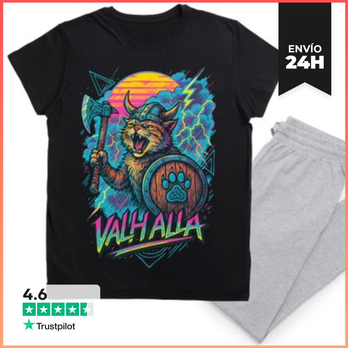 Pijama gato vikingo valhalla nórdico retro laTostadora