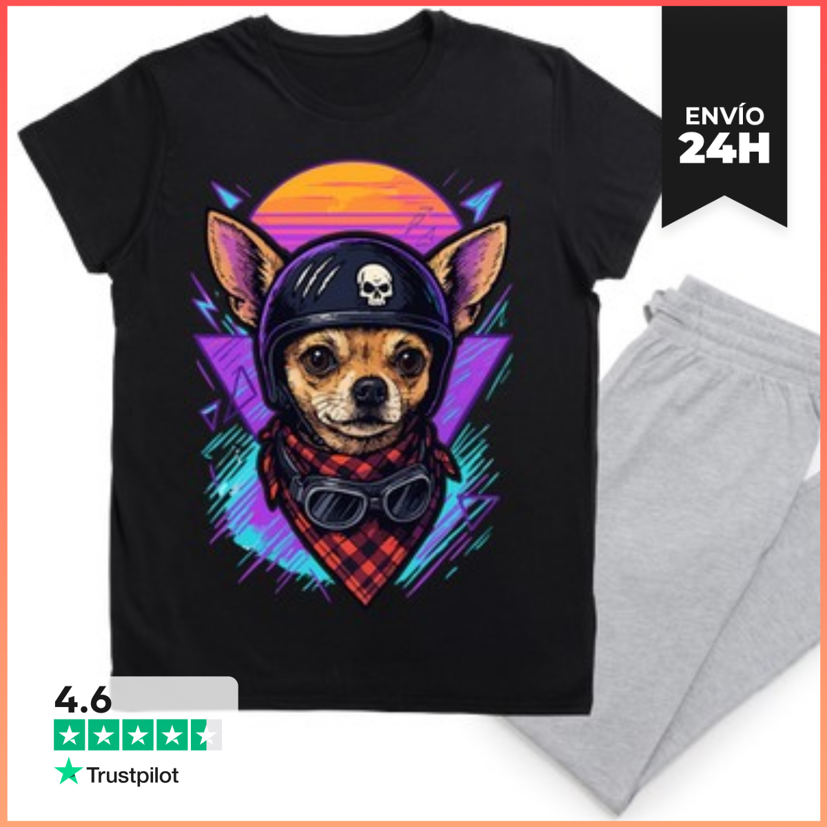 Pijama Casco retro con calavera de perro motoc laTostadora