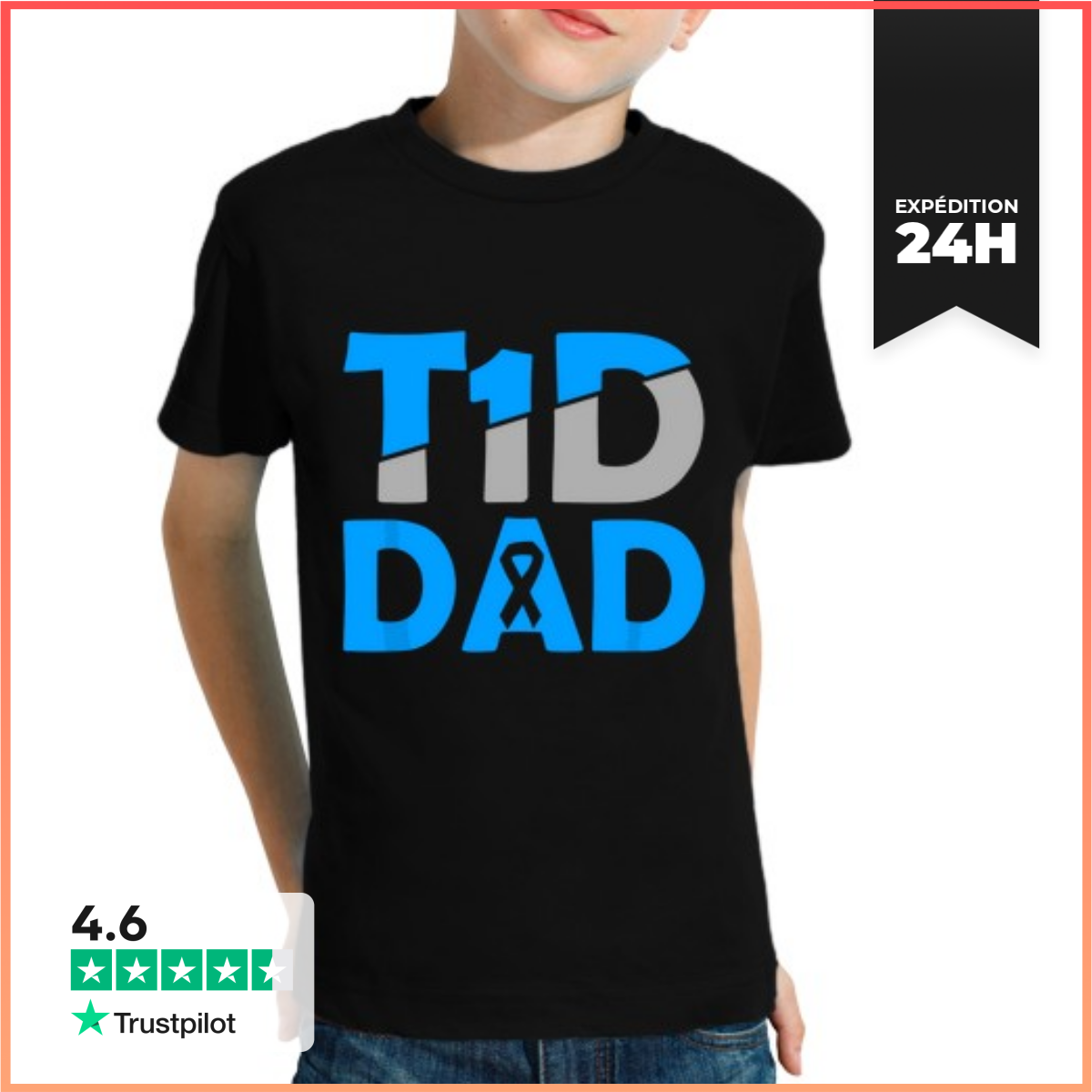 Tee Shirt Pour Enfant Manche Courte Sensibilisation Au DiabèTe Type 1 DiabéTique-image