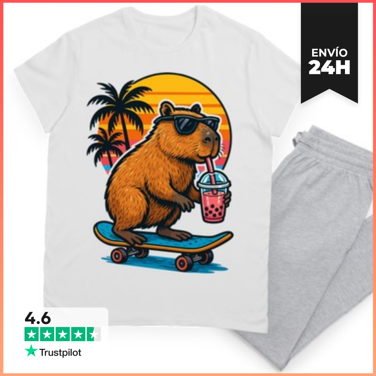 Pijama Lindo carpincho patinador bebiendo té d laTostadora
