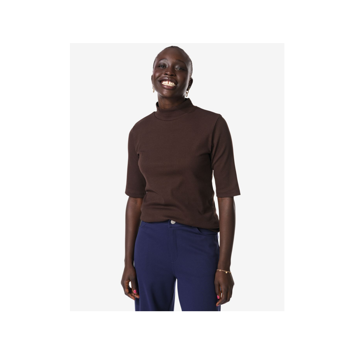 HEMA Dames T-shirt Clara rib bruin (bruin)