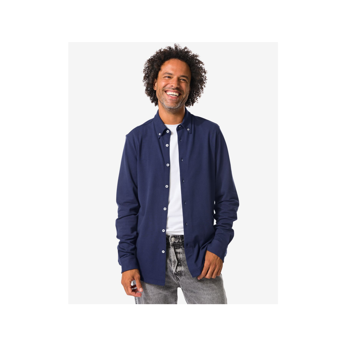 HEMA HEMA Herenoverhemd Billy Pique Donkerblauw (donkerblauw)