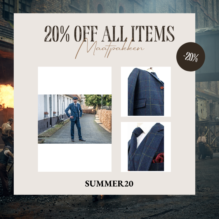 Maatpak Voor Heren | 3-delig Pak | Blauw Overcheck Twill | Arthur Shelby | Peaky Blinders | Peaky Blinders