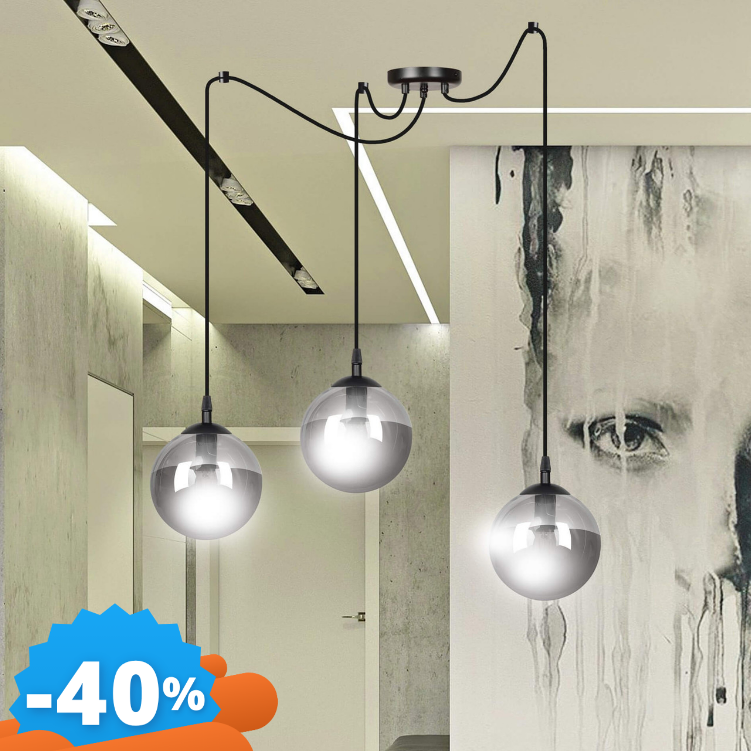 Emibig Lighting Lampadario A Sospensione Gigi 3 Black Grafit