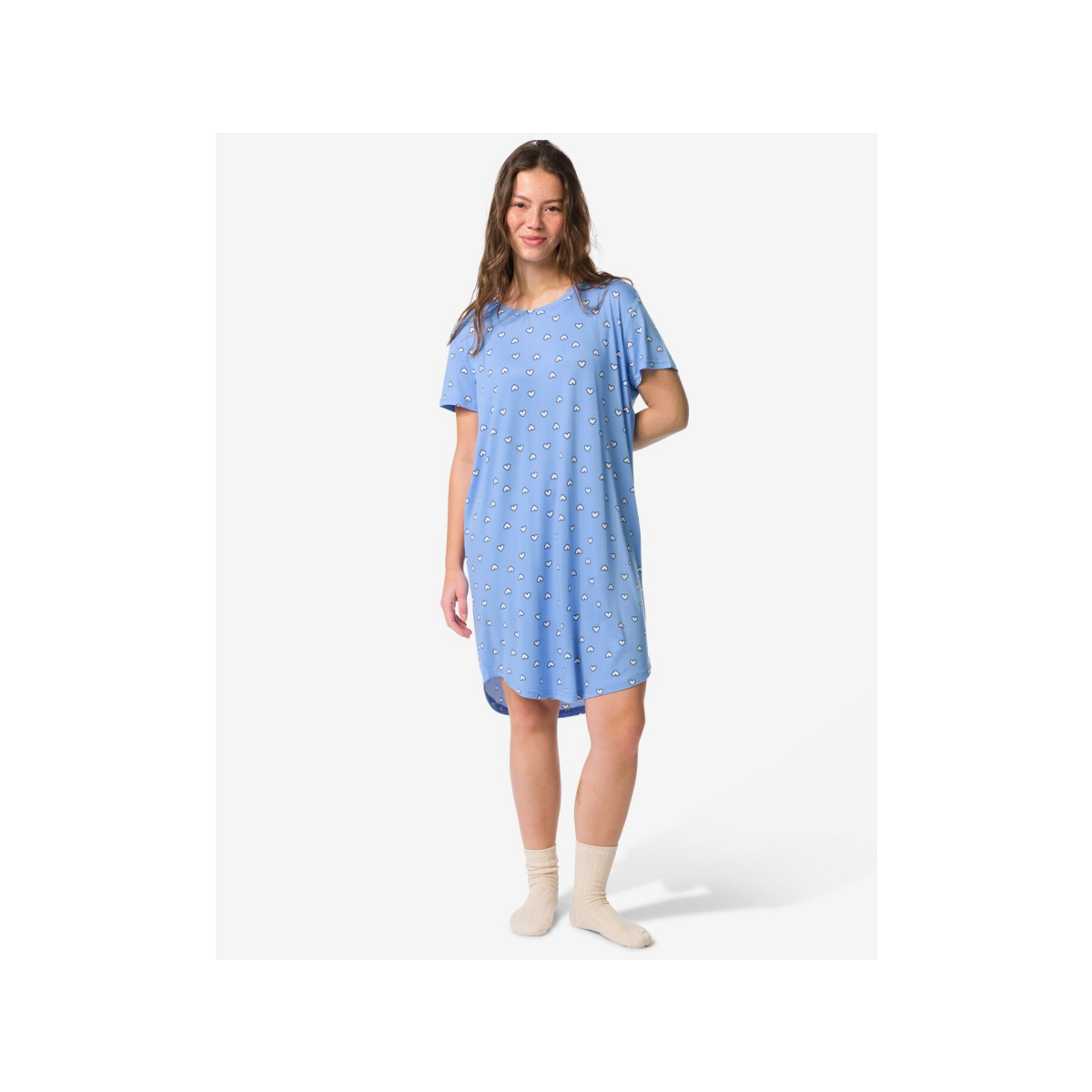 HEMA Damesnachthemd micro hartjes blauw (blauw)