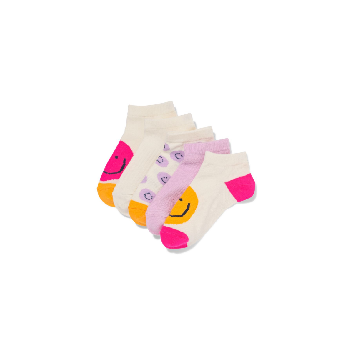 HEMA HEMA Kinder Enkelsokken Gezichtjes - 5 Paar Beige (beige)