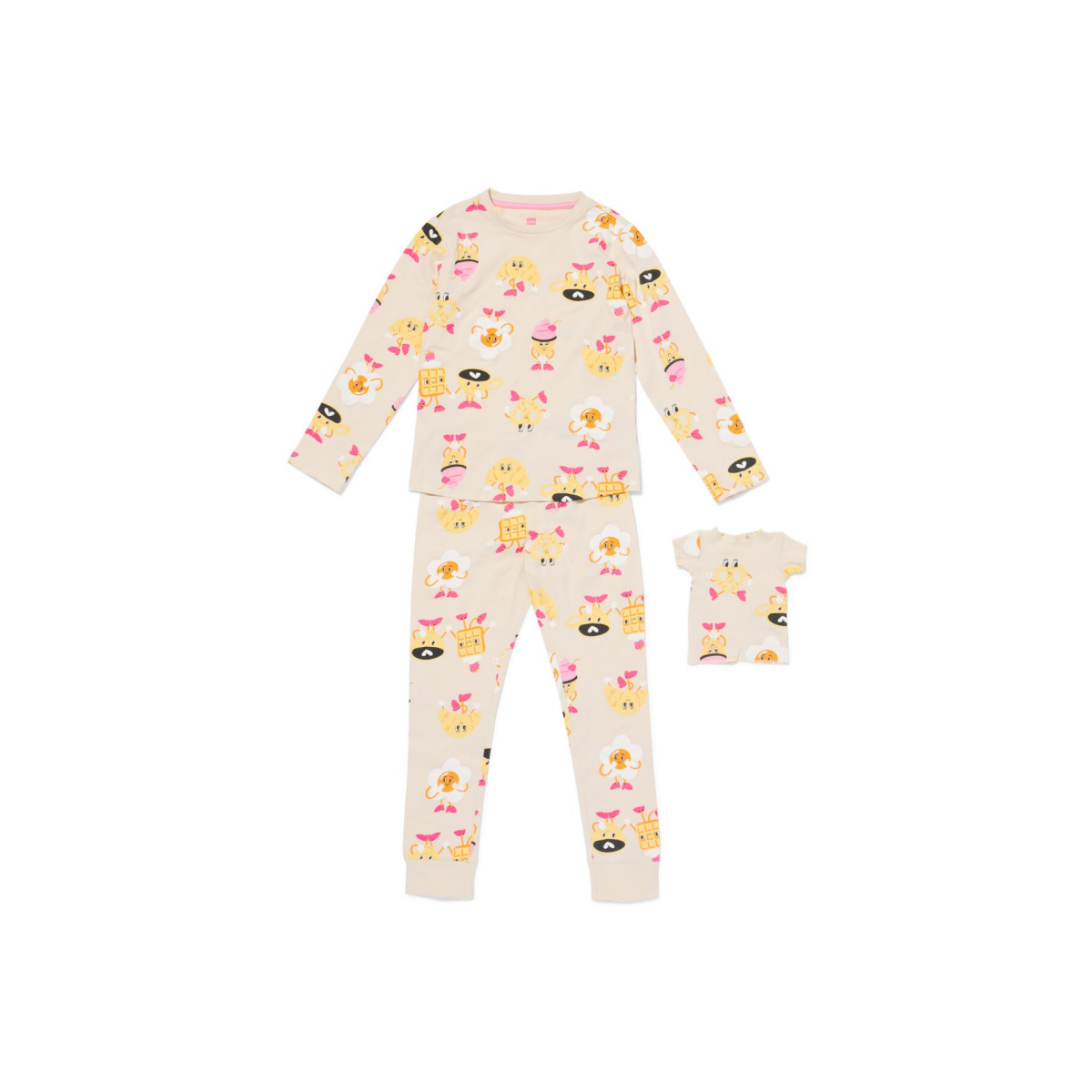 HEMA Kinderpyjama ontbijt met poppenpyjama gebroken wit (gebroken wit)