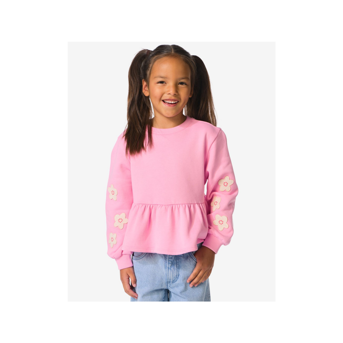 HEMA Kindertrui sweatstof bloemen roze (roze)