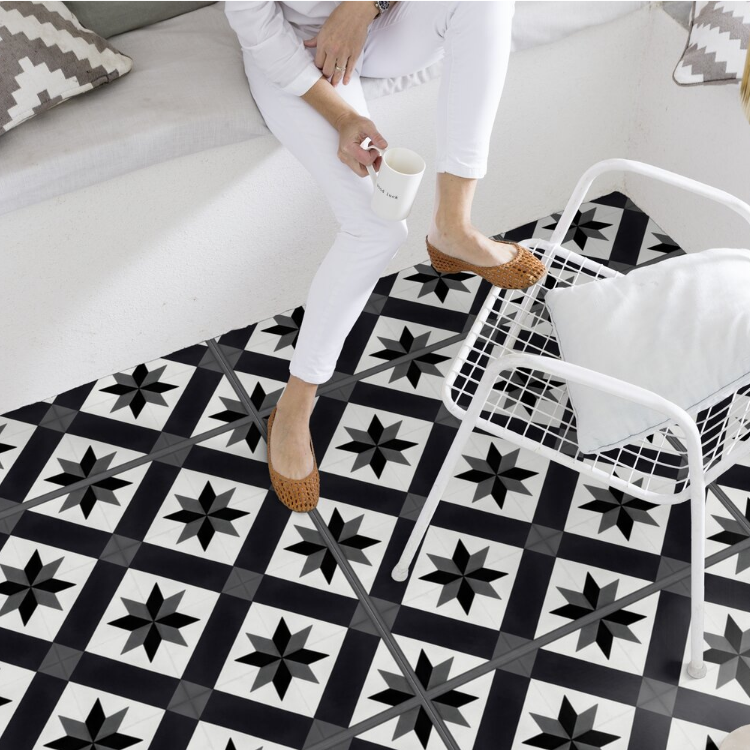 Dalle carrée de sol PVC effet carreaux ciment prête à poser cordoba black Gerflor - 61 cm x 61 cm x 0.35 cm