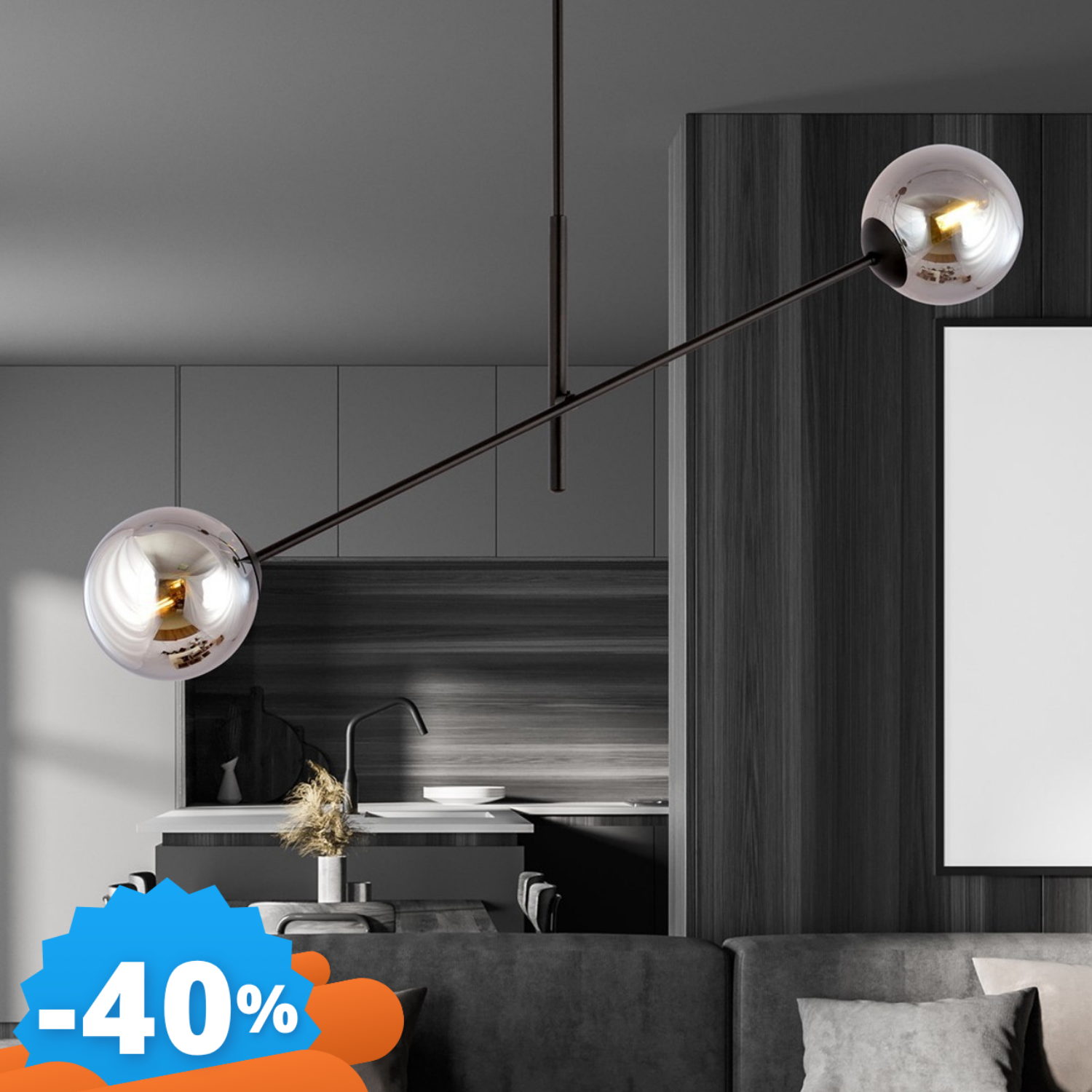Emibig Lighting Nero Lampadario Da Soffitto In Acciaio E Vetro Linear 2 2Xe14
