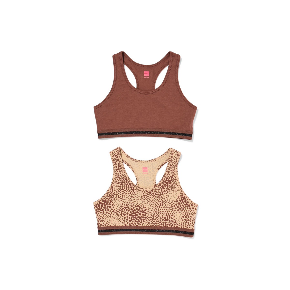 HEMA HEMA Kinder Crop Tops Luipaard - 2 Stuks Bruin (bruin)