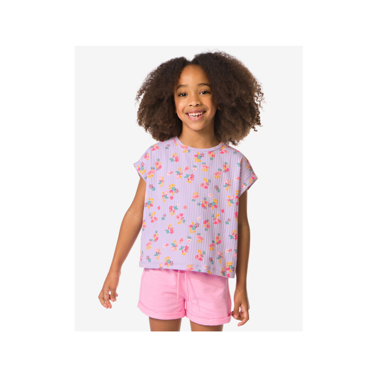 HEMA HEMA Kinder T-shirt Bloemen Lichtpaars (lichtpaars)