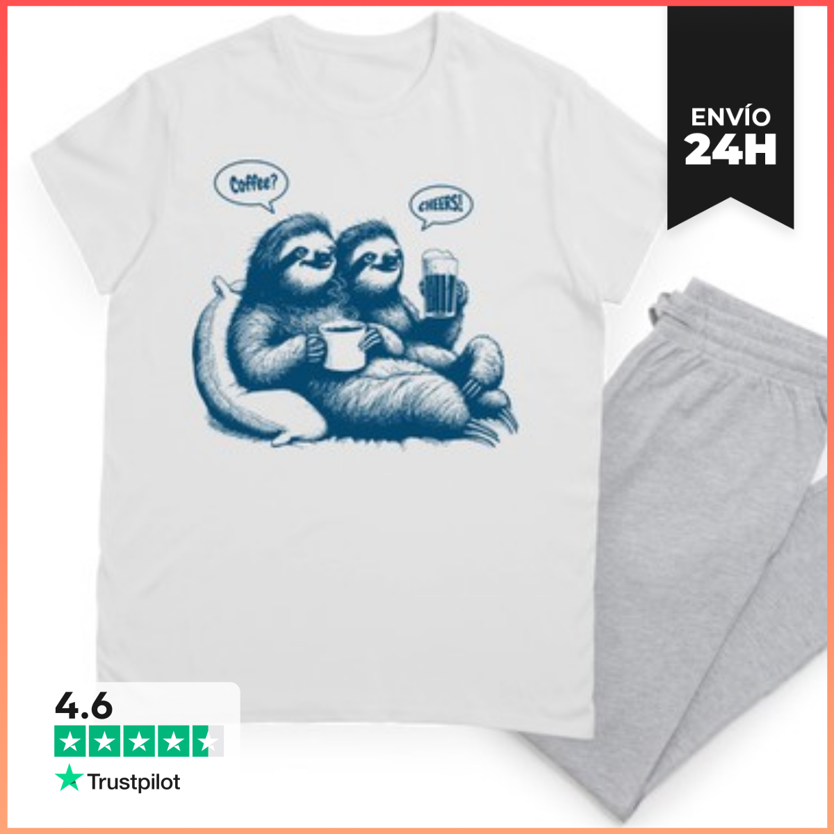 Pijama COFFEE CHEERS SLOTHS PEREZOSOS laTostadora