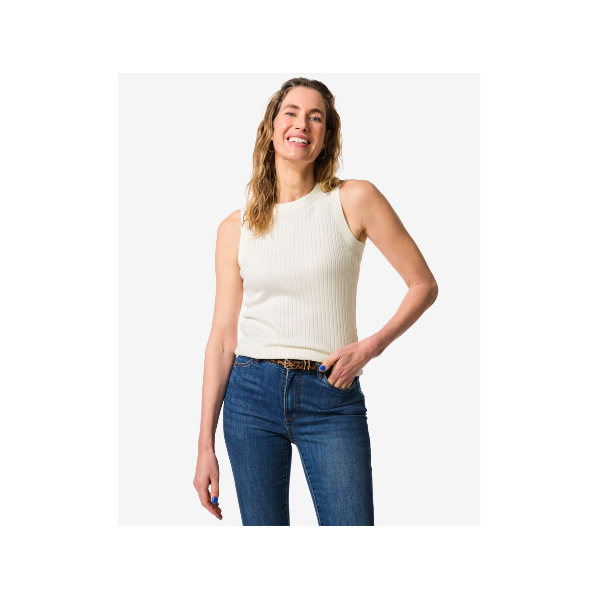 HEMA Damessinglet Frida rib wit (wit)