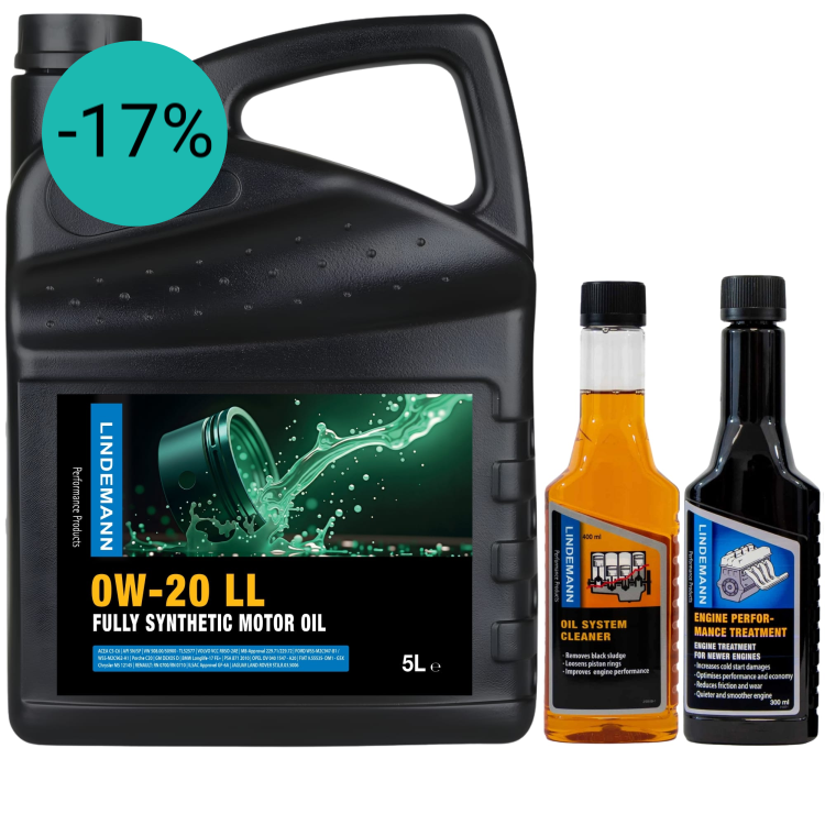 Lindemann Motorolie 0W-20 LL – Complete Onderhouds- en Reinigingsset | C3 | voor oa VW, BMW, Opel | Longlife | Volsynthetisch | Benzine & Diesel