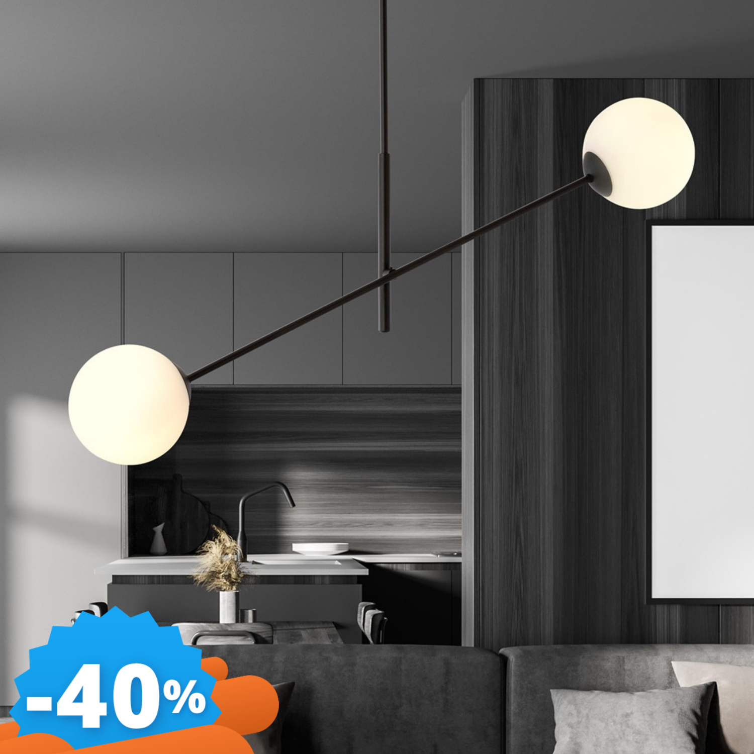 Emibig Lighting Nero Lampadario Da Soffitto In Acciaio E Vetro Linear 2 2Xe14