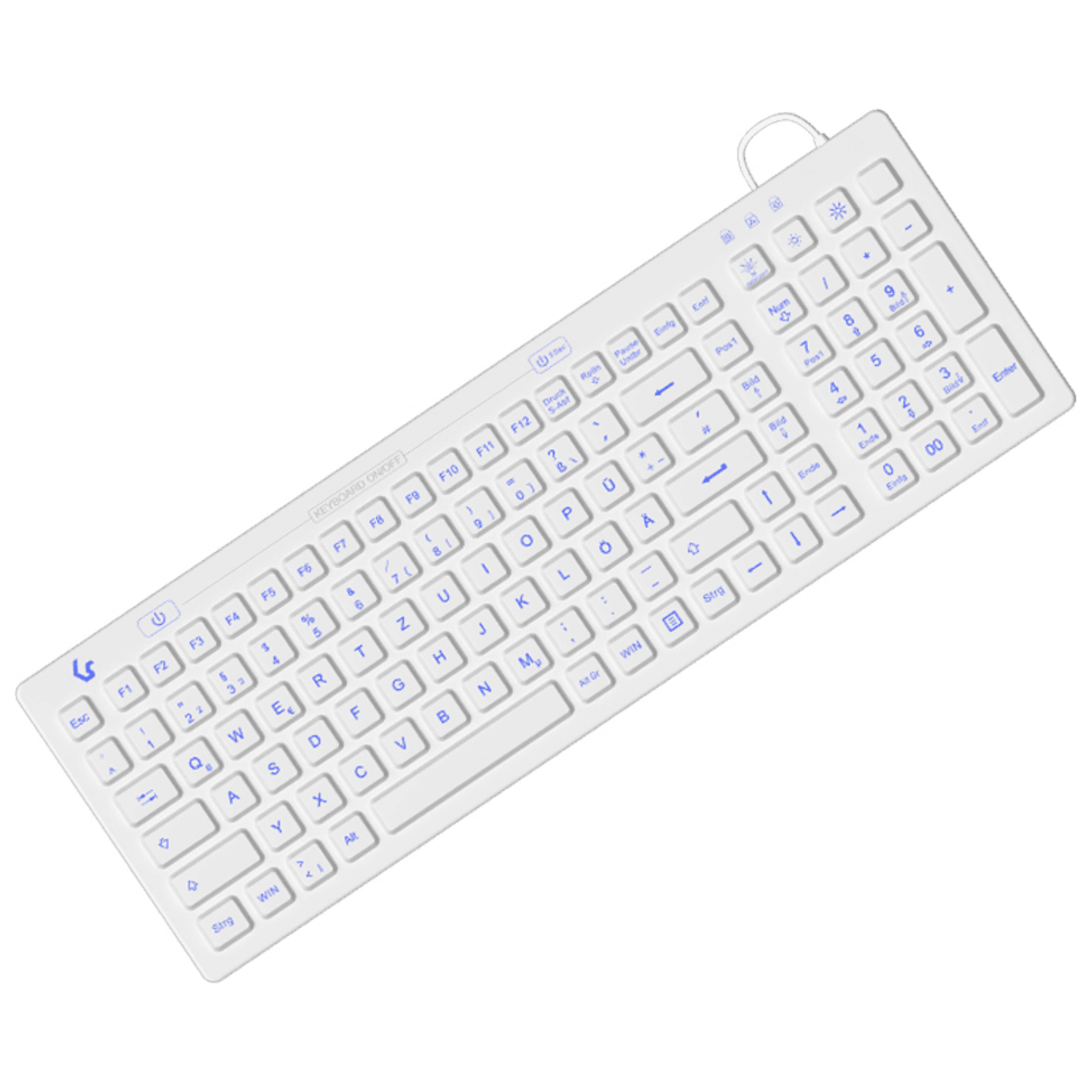 KeySonic KSK-6031INEL-Wh (DE), Kompakt Hygienetastatur, Industrietastatur, USB, Beleuchtung, weiß, V