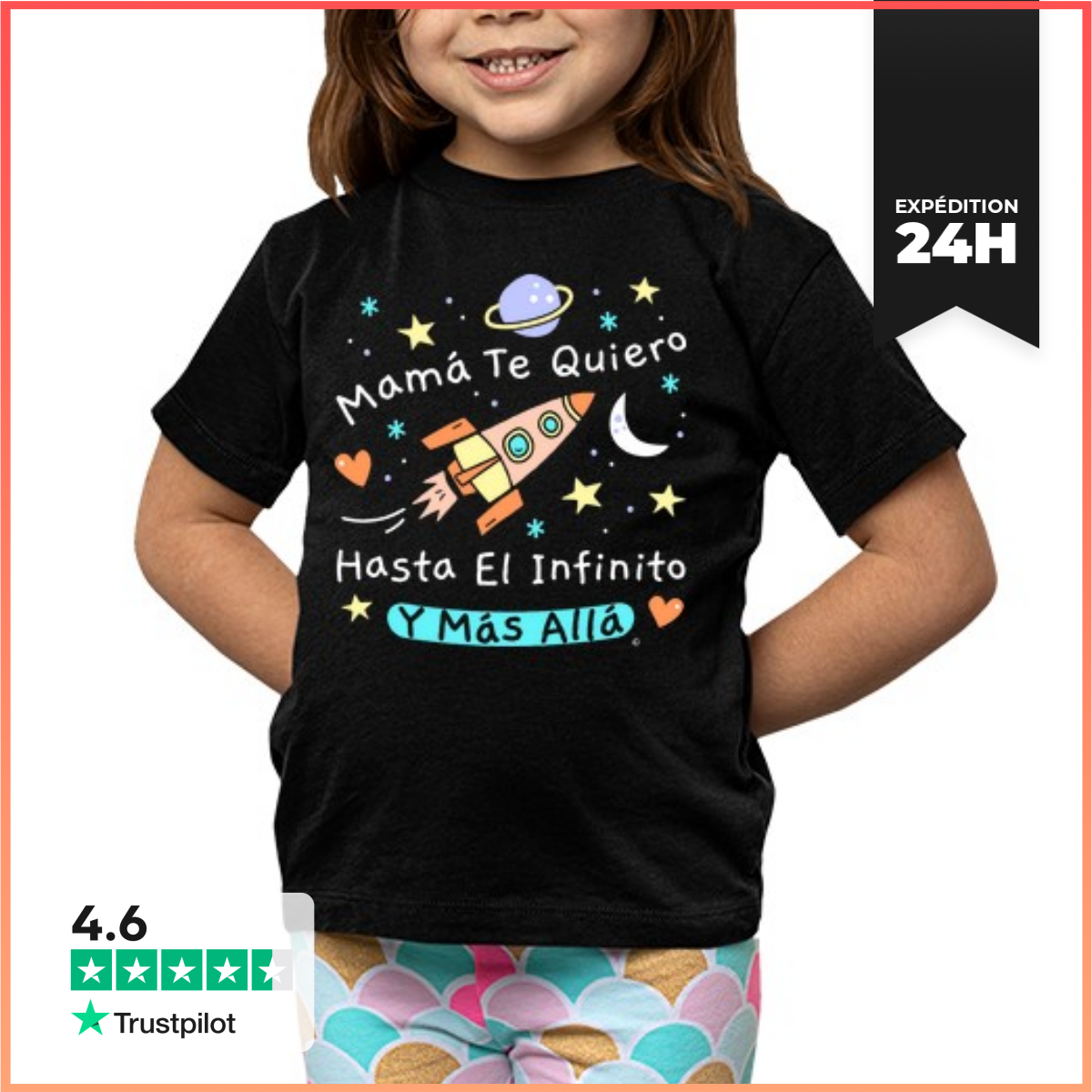 Tee Shirt Pour Enfant Manche Courte Maman Je T'aime Jusqu'à L'infini Et... Cadeaux FêTe Des MèRes-image