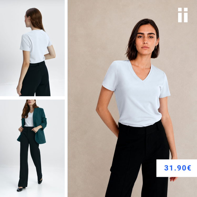 Camiseta cuella pico blanca mujer