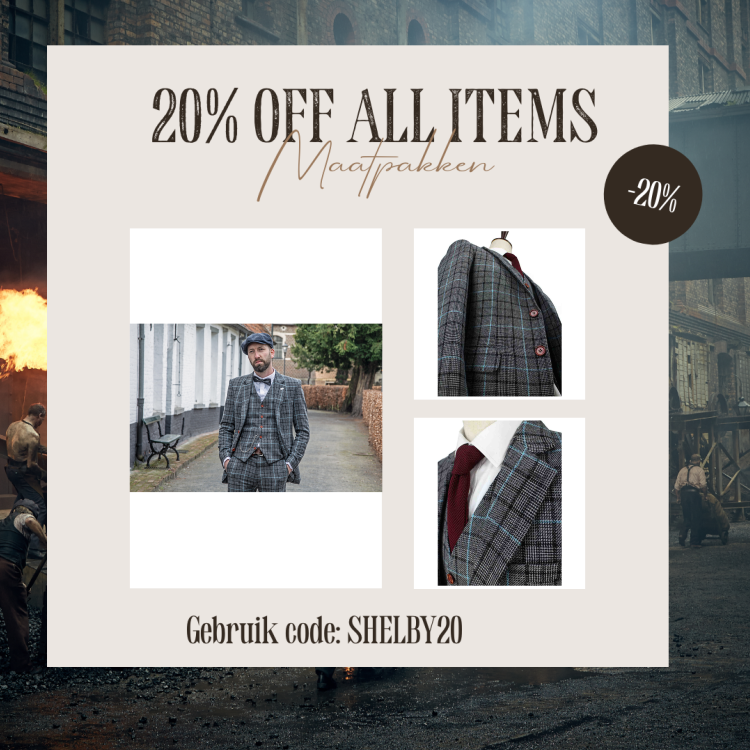 Maatpak Voor Heren | 3-delig Pak | Grijs/hemelblauw Pied-de-poule | Danny Whizz-Bang | Peaky Blinders | Peaky Blinders