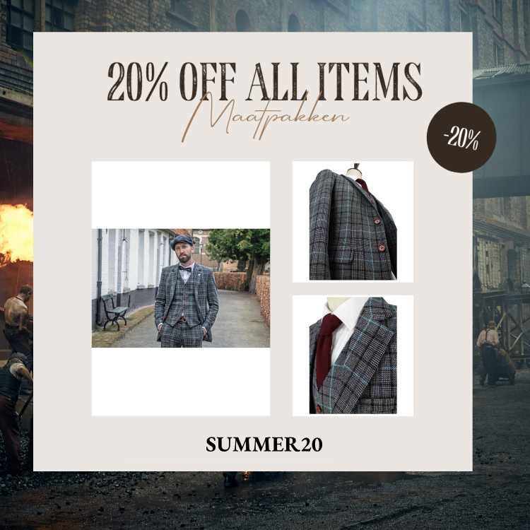 Maatpak Voor Heren | 3-delig Pak | Grijs/hemelblauw Pied-de-poule | Danny Whizz-Bang | Peaky Blinders | Peaky Blinders