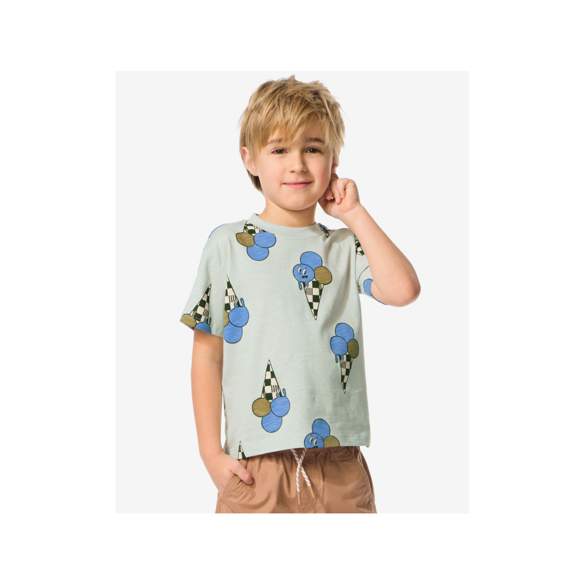 HEMA Kinder T-shirt ijsjes lichtblauw (lichtblauw)