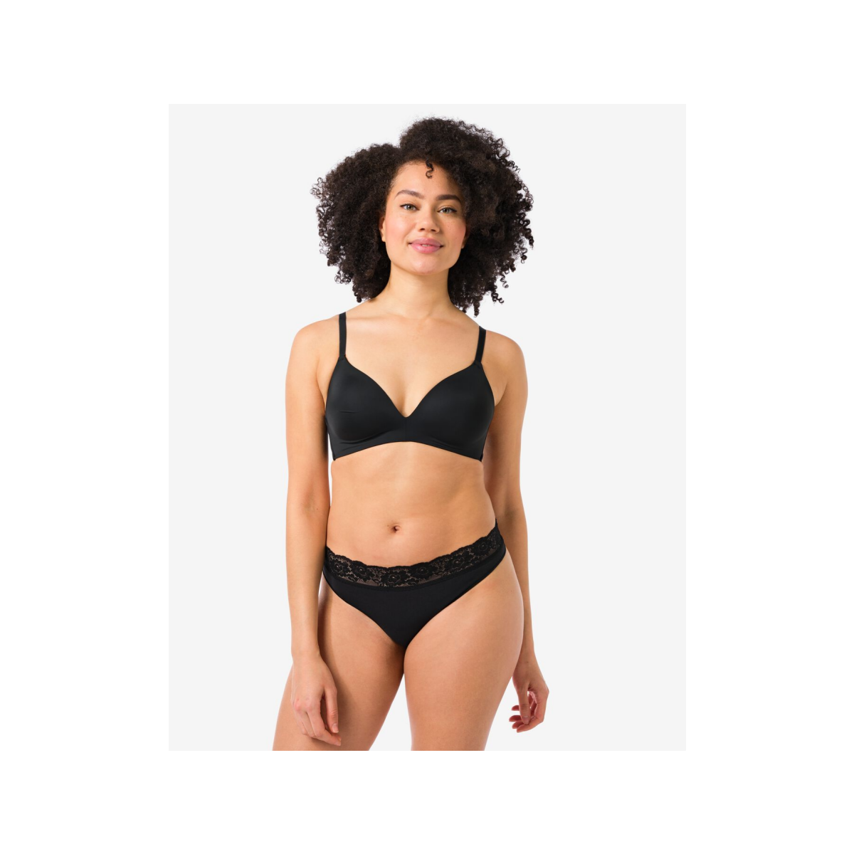 HEMA HEMA Damesstring Naadloos Micro Met Kant Zwart (zwart)