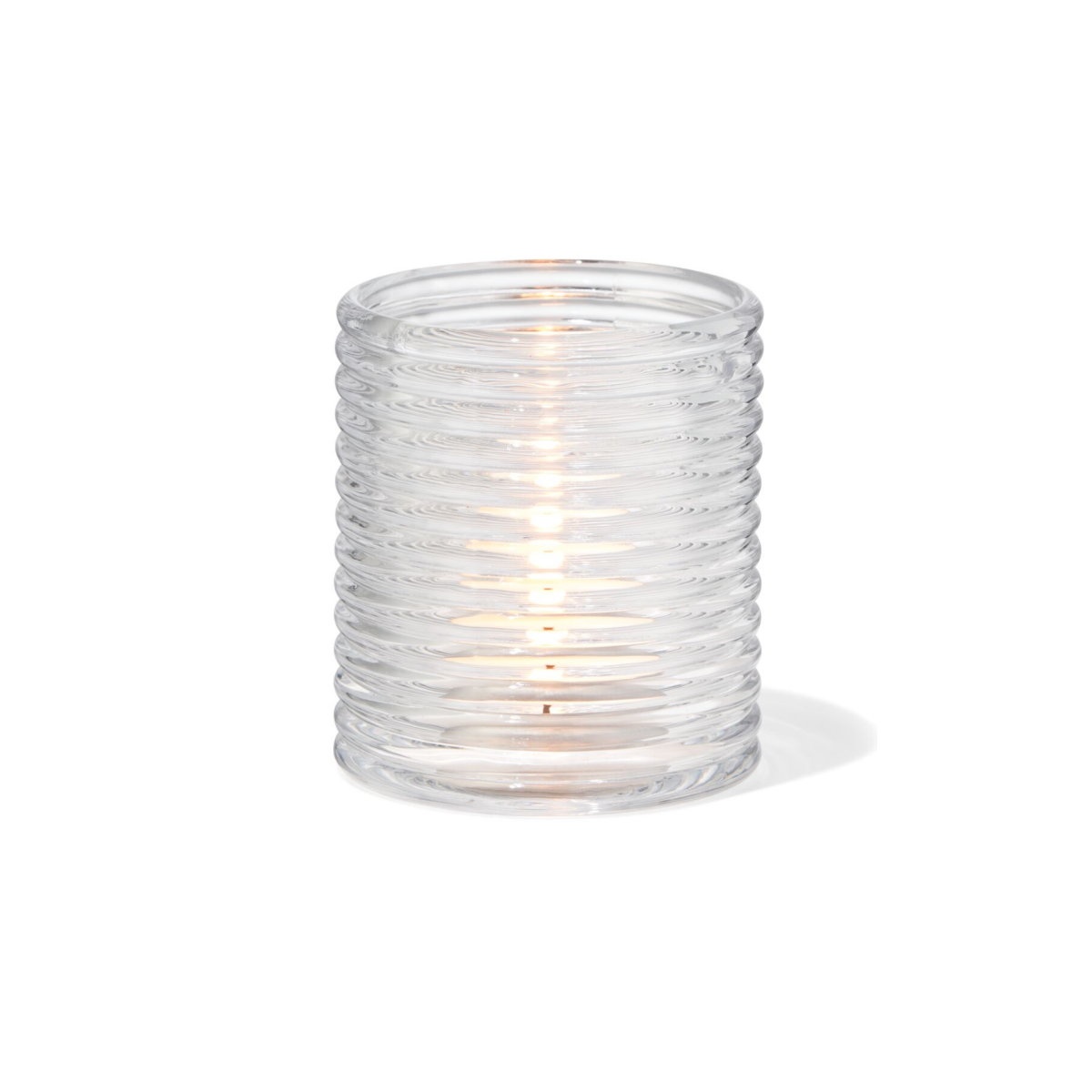 HEMA HEMA Theelichthouder ⌀7x8cm Glas Ribbel (transparant)