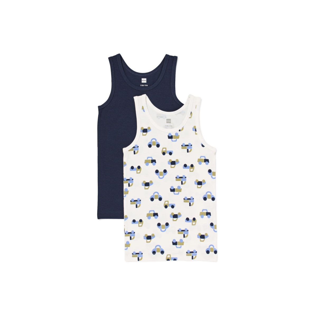 HEMA Kindersinglets auto's - 2 stuks wit (wit)