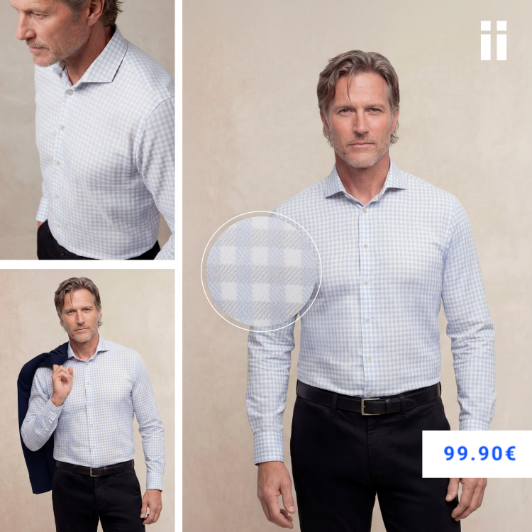 Camisa de vestir cuello cutaway hombre estampado cuadro celeste regular