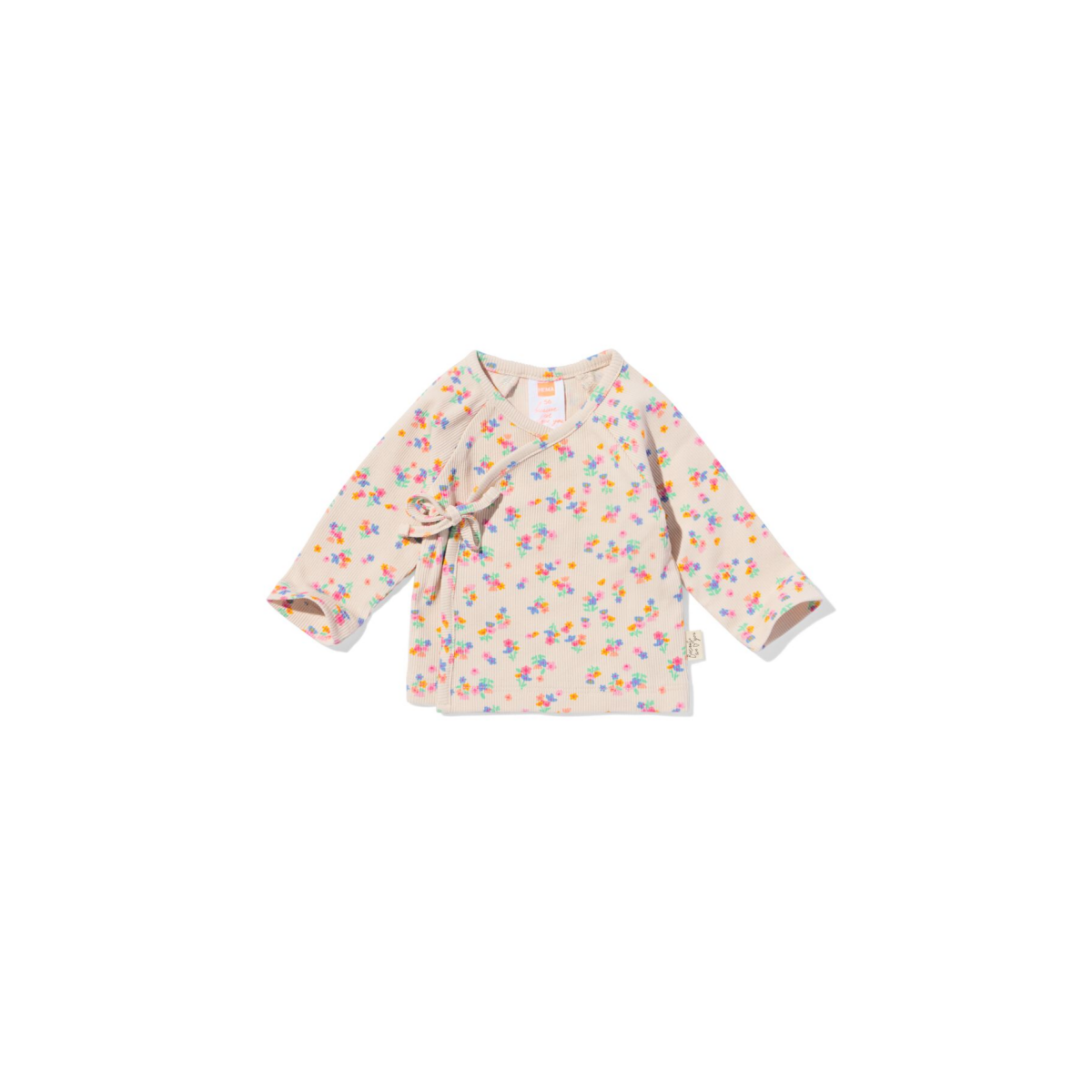 HEMA HEMA Newborn Overslag T-shirt Rib Bloemen Zand (zand)