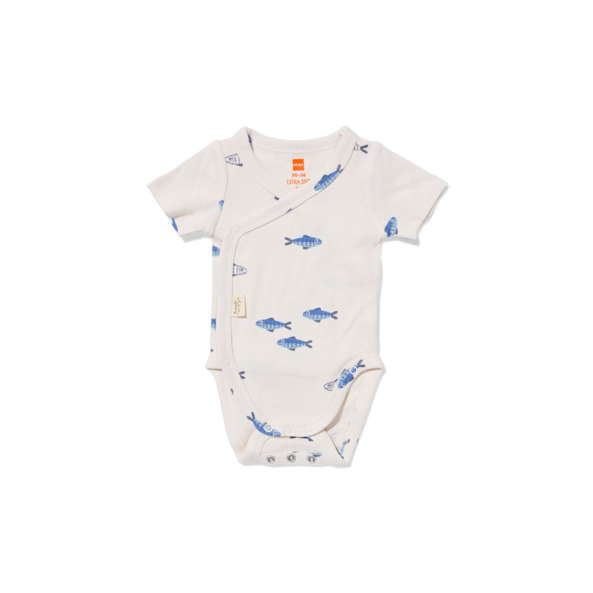 HEMA HEMA Newborn Meegroei Overslagromper Rib Visjes Ecru (ecru)