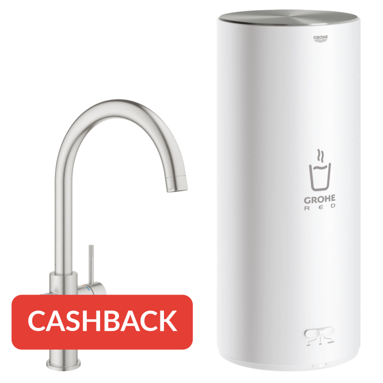 Grohe Red 3-in-1 kokendwaterkraan met C-uitloop en L-size boiler supersteel
