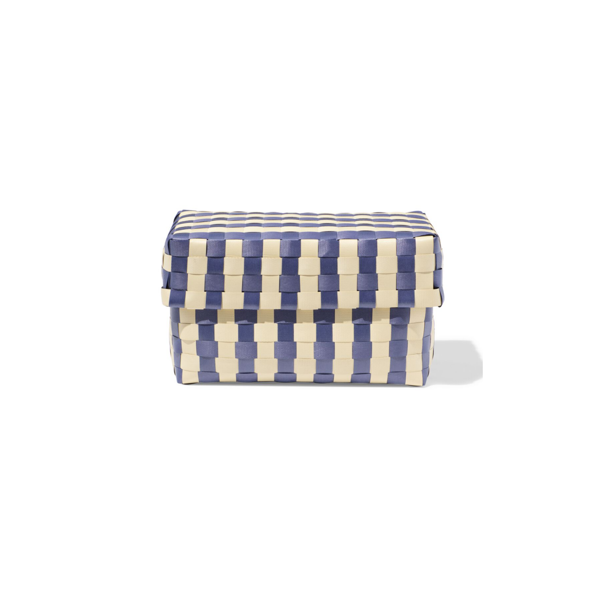 HEMA HEMA Mand 20x15cm Met Deksel Geblokt Blauw