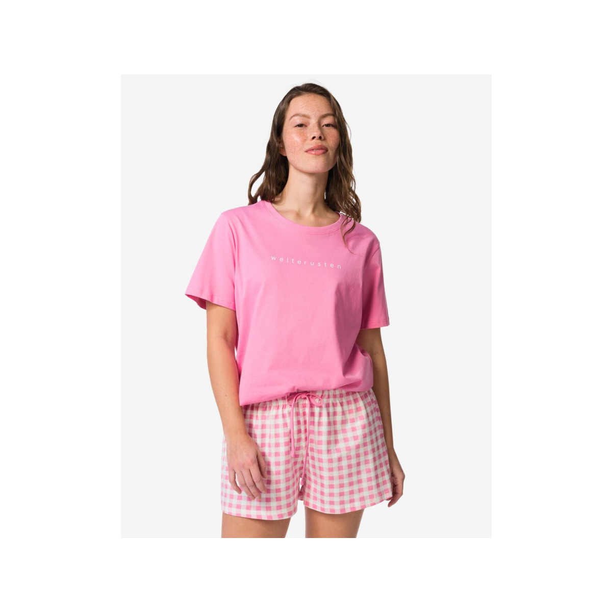 HEMA Damesshortama jersey ruiten roze (roze)