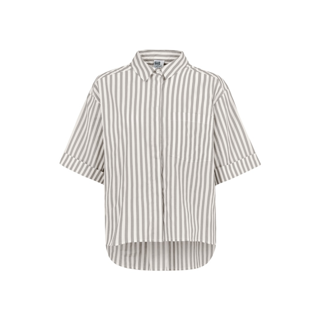 Eight 2 Nine - Damen Kurzarmbluse - stripes: light mud brown-white - Größe: L - bei Tara-M