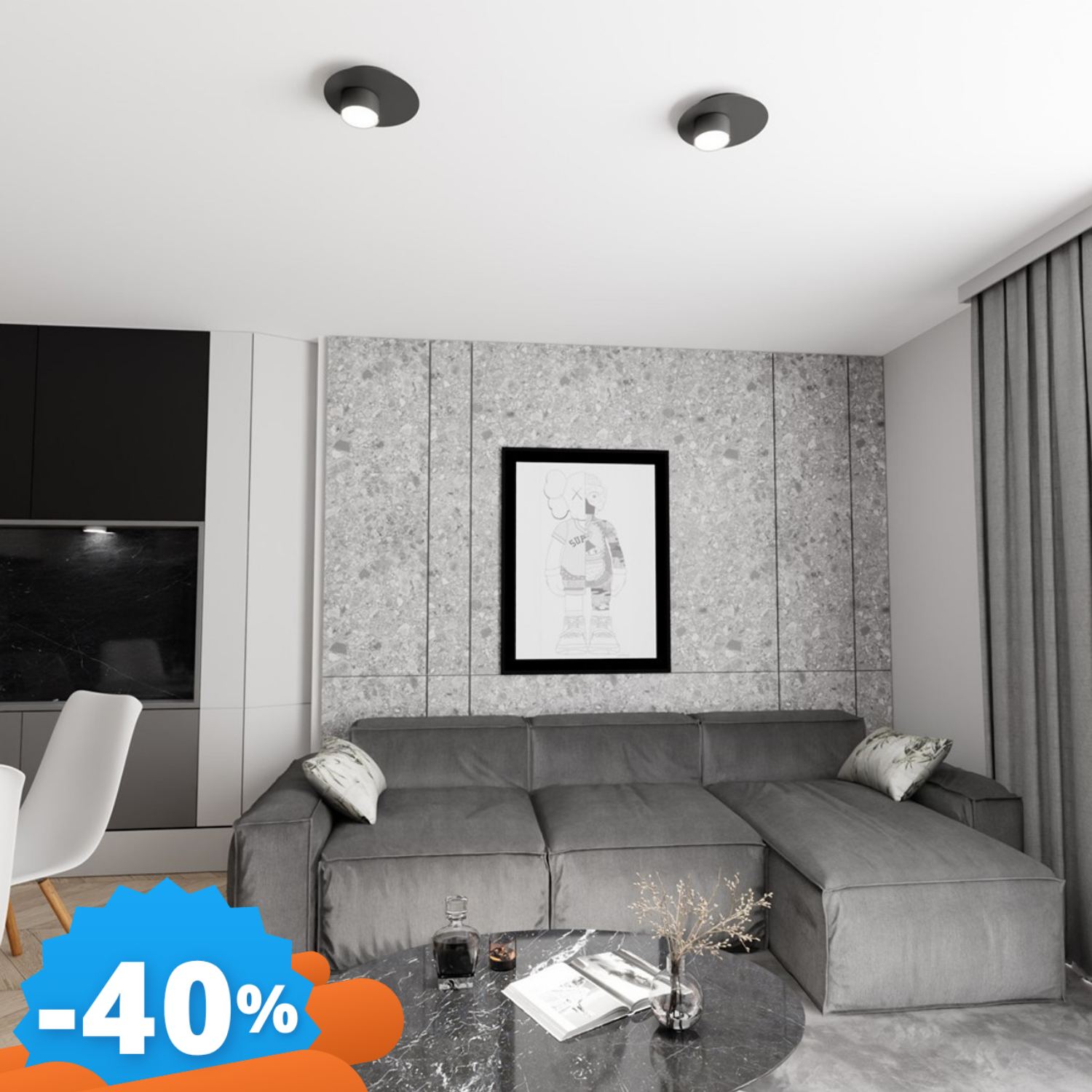 Emibig Lighting Nera Lampada Da Soffitto In Acciaio Bolx 1 Gx53 Da Interno