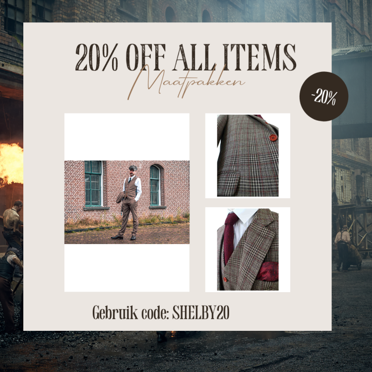 Maatpak Voor Heren | 3-delig Pak | Bruin/beige Prince Of Wales | Arthur Shelby | Peaky Blinders | Peaky Blinders