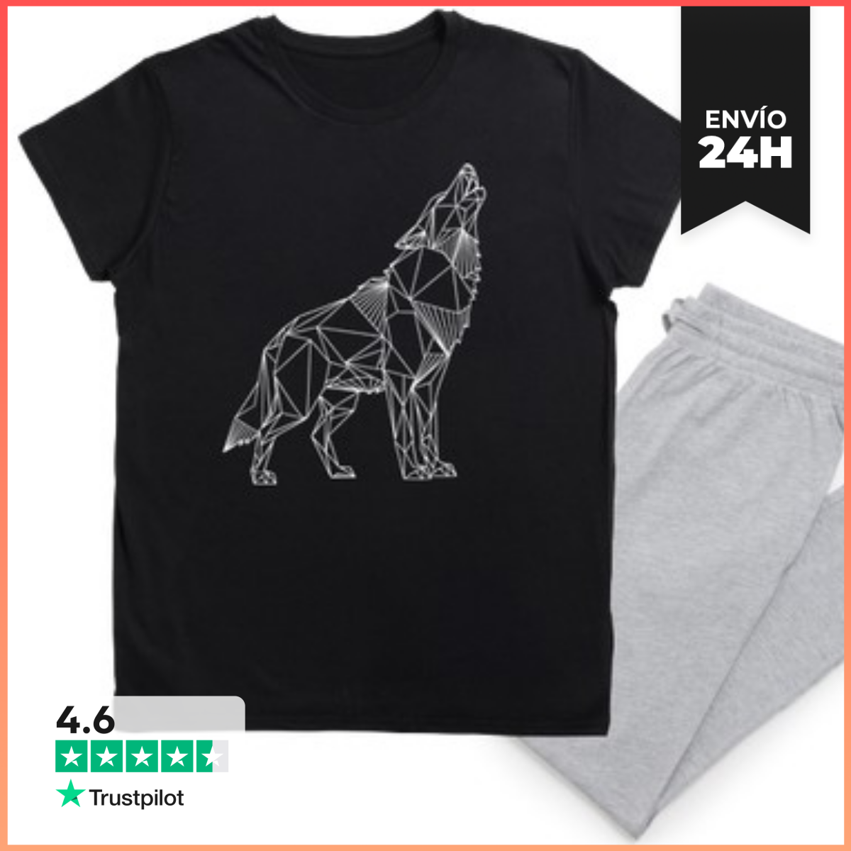 Pijama Arte lineal geométrico de lobo aullando laTostadora